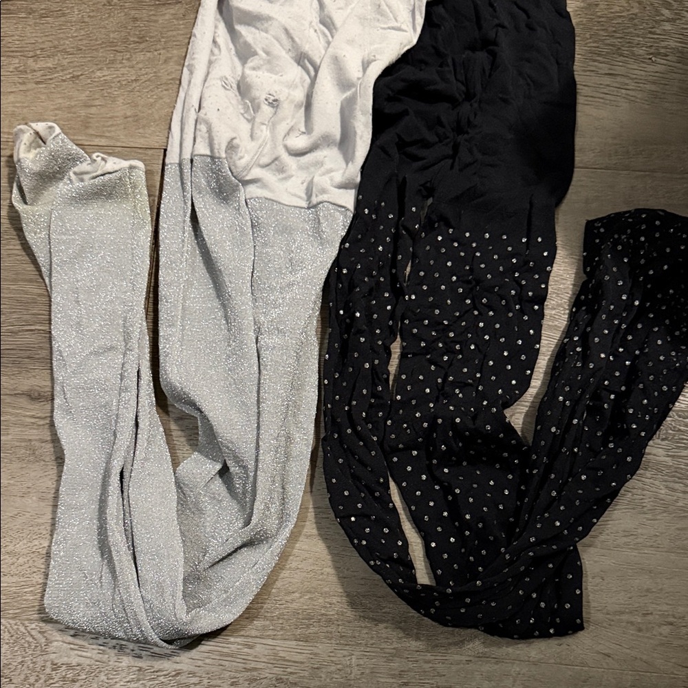 Sparkle Silver & Black Polka Dot Tights - Shimmery Two-Pack 7-8 years